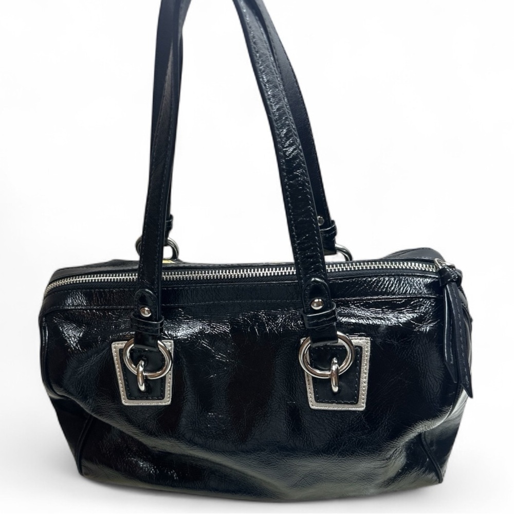 Coach Black Patent Inlaid Leather & Suede Cs Satchel Handbag - Picture 3 of 9